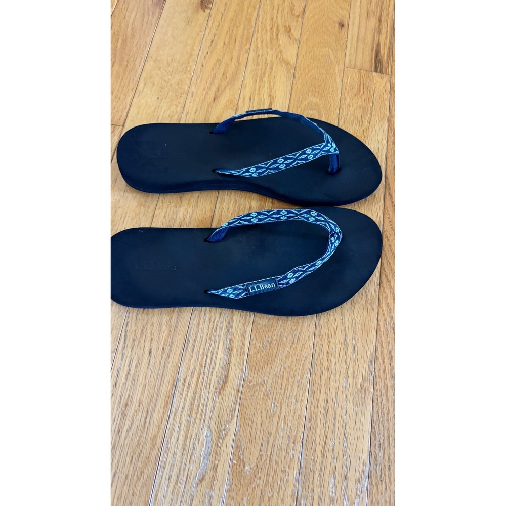 LL Bean Women's Blue‎ Thong Flip Flops Sandals Slides nautical preppy beach